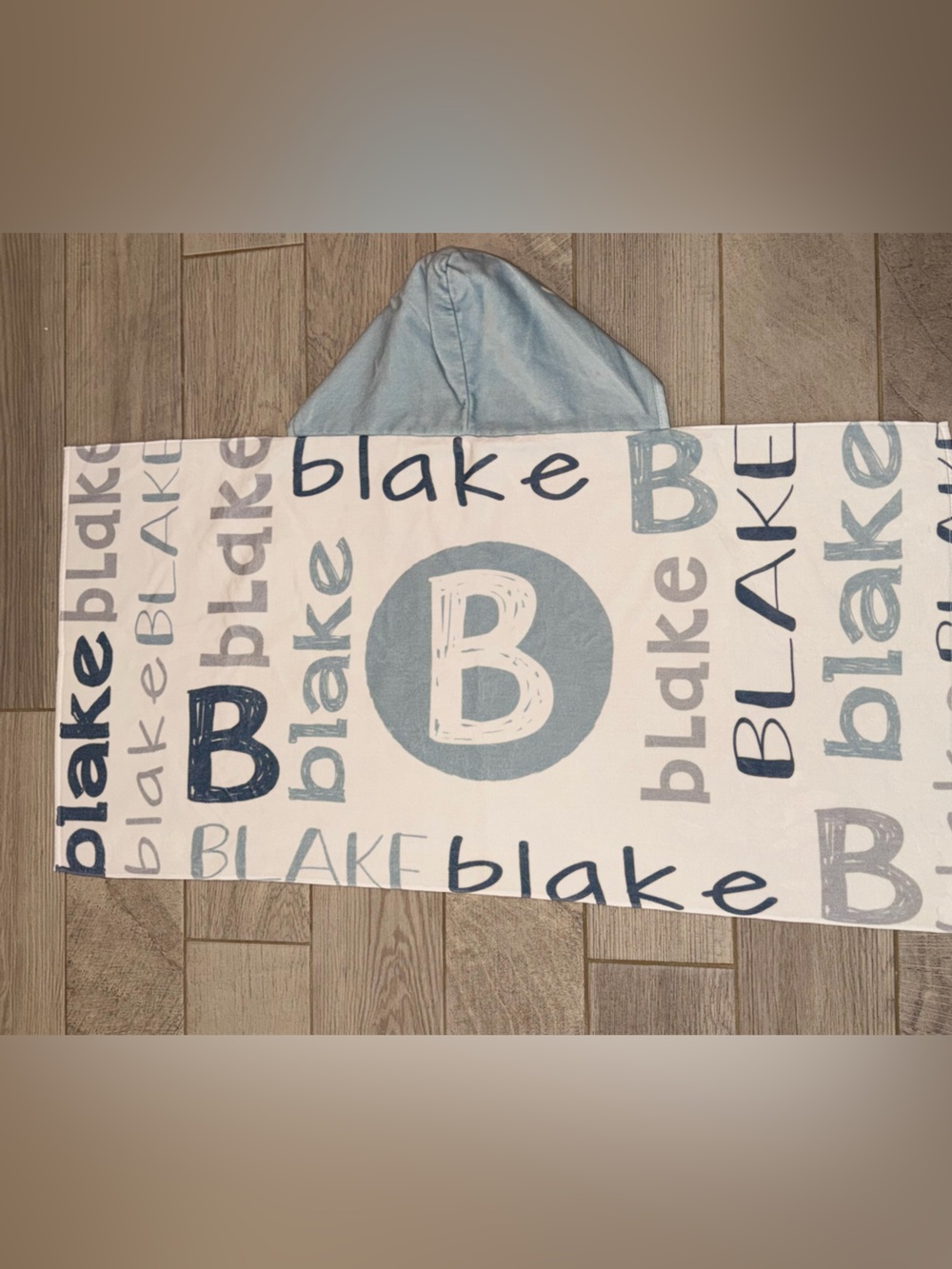 Terrytown Custom Name Hooded Towel Blake Blue Gray Bath Beach Towel